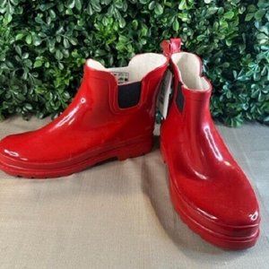 Norty Women's Low Ankle High Rain Boots Rubber Rainboot Shiny Red Sz 9 NWT